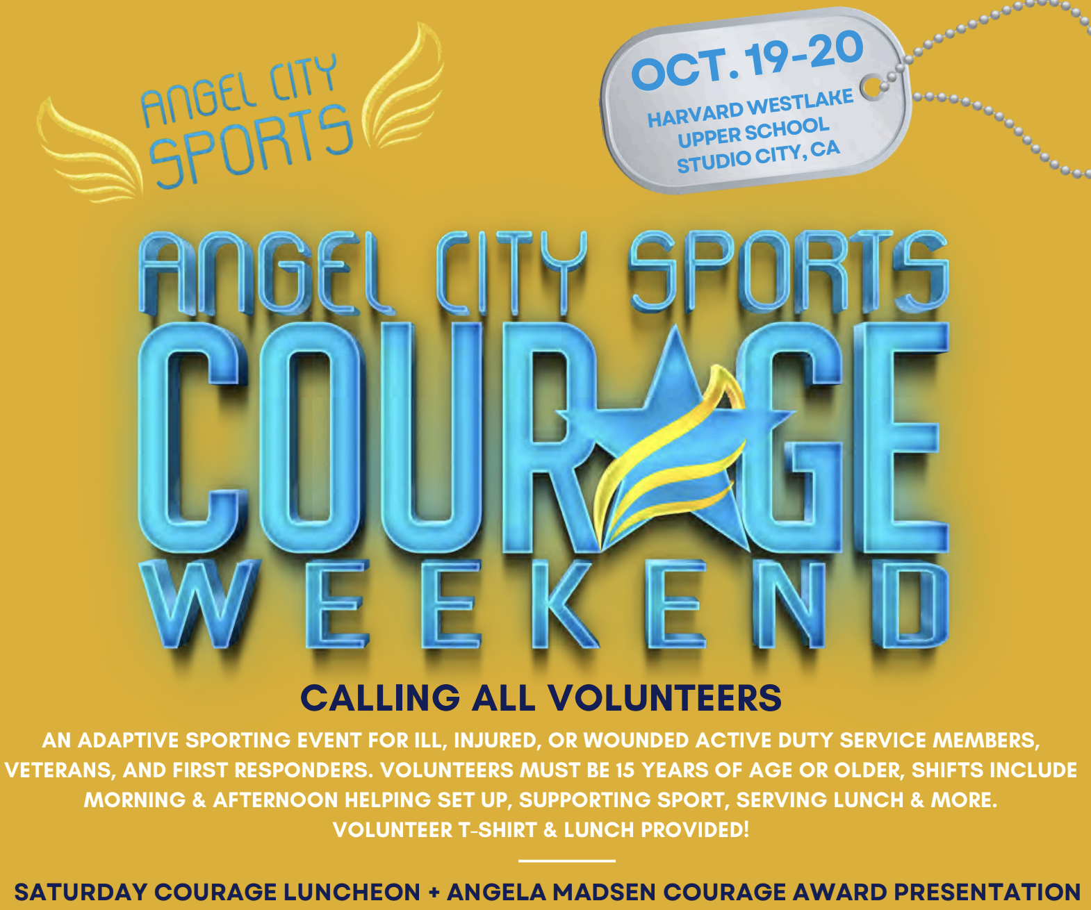 Angel City Sports: Courage Weekend - Volunteer Flyer